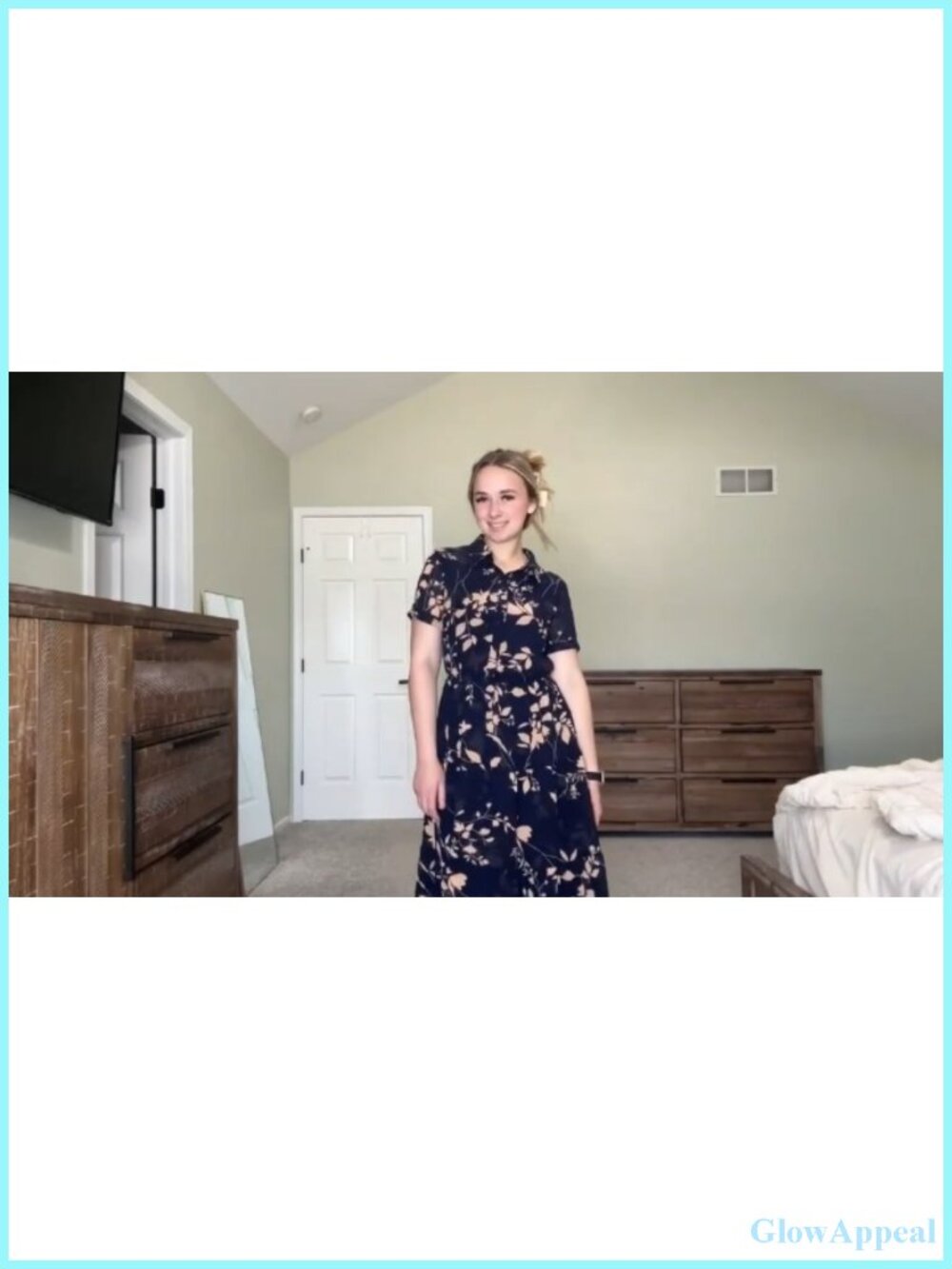 Collared V Neck Short Sleeve Button Down Chiffon Tiered Floral Maxi Dress with - Picture 6 of 6